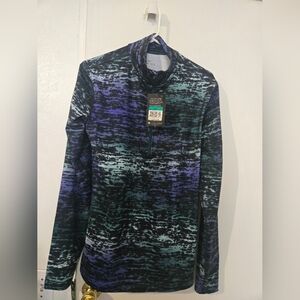XL WomensNike Pro Dri-Fit Purple&Green Partial Zip Pullover Invisible Thumb Loop